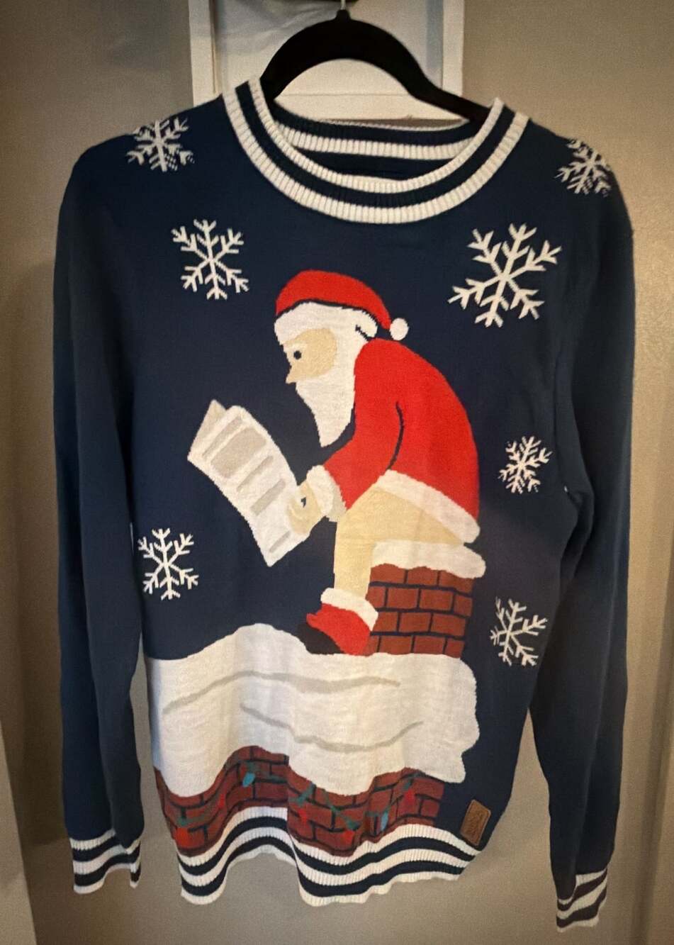 Tipsy Elves Men's Santa's Log on the Fire Ugly Christmas Sweater Size M
